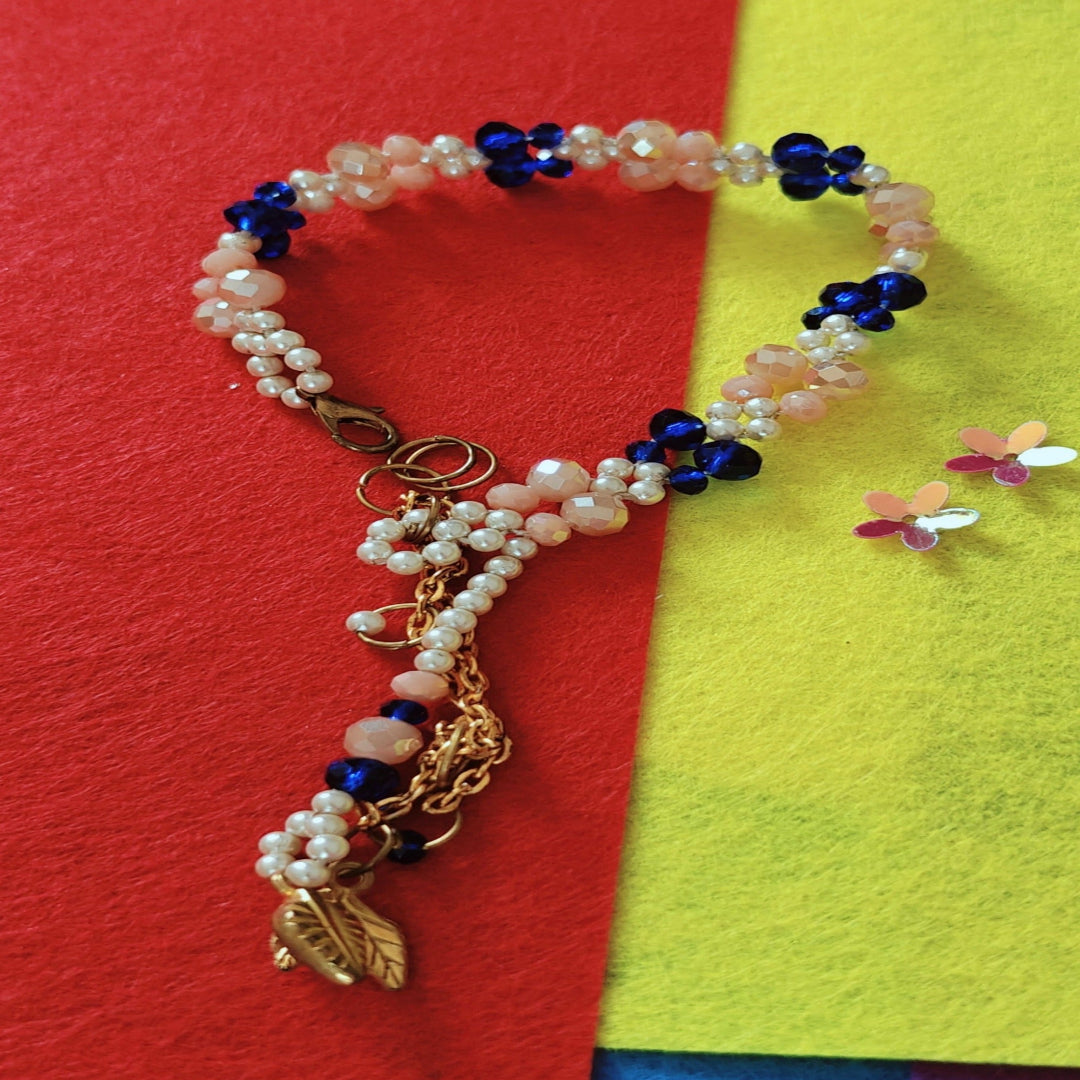 Butterfly Blossom (Blue Peach) Handmade Beaded Bracelet