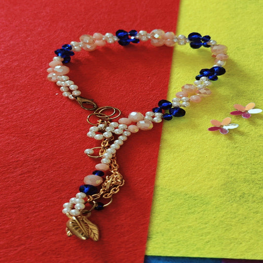 Butterfly Blossom (Blue Peach) Handmade Beaded Bracelet