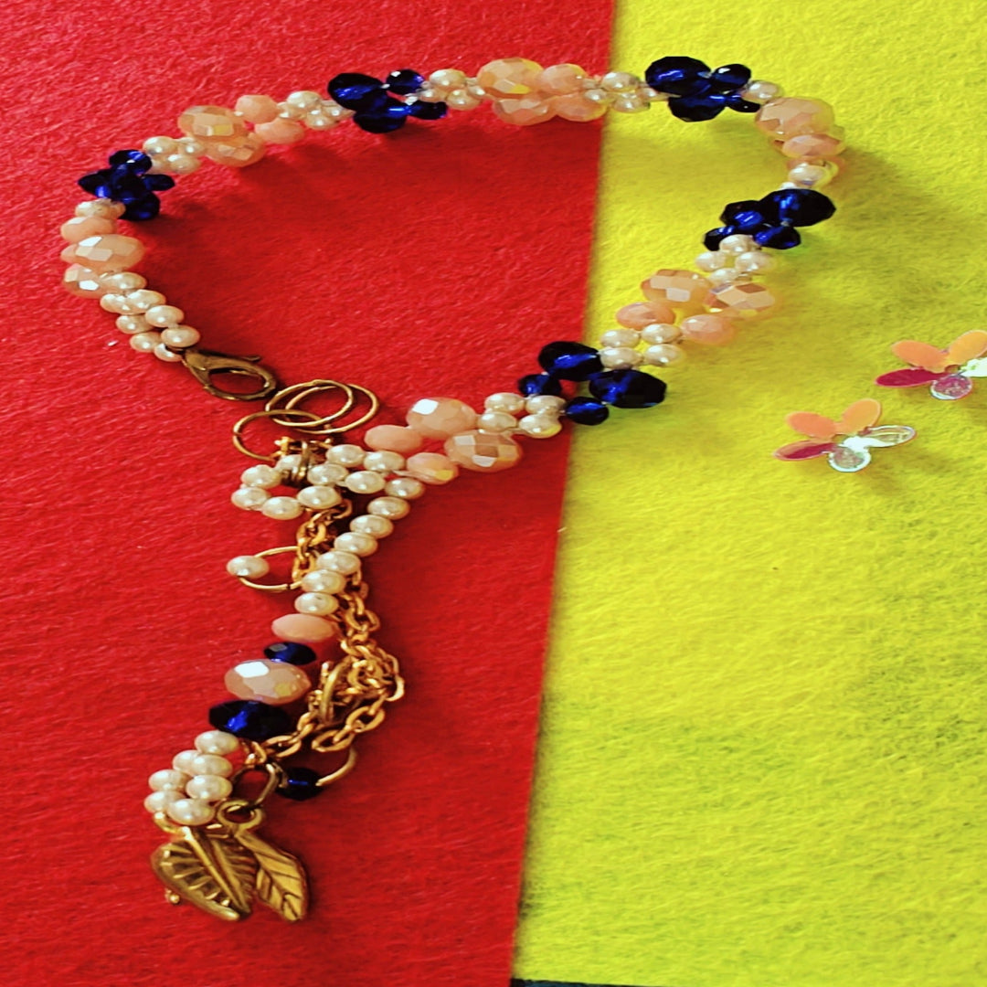 Butterfly Blossom (Blue Peach) Handmade Beaded Bracelet