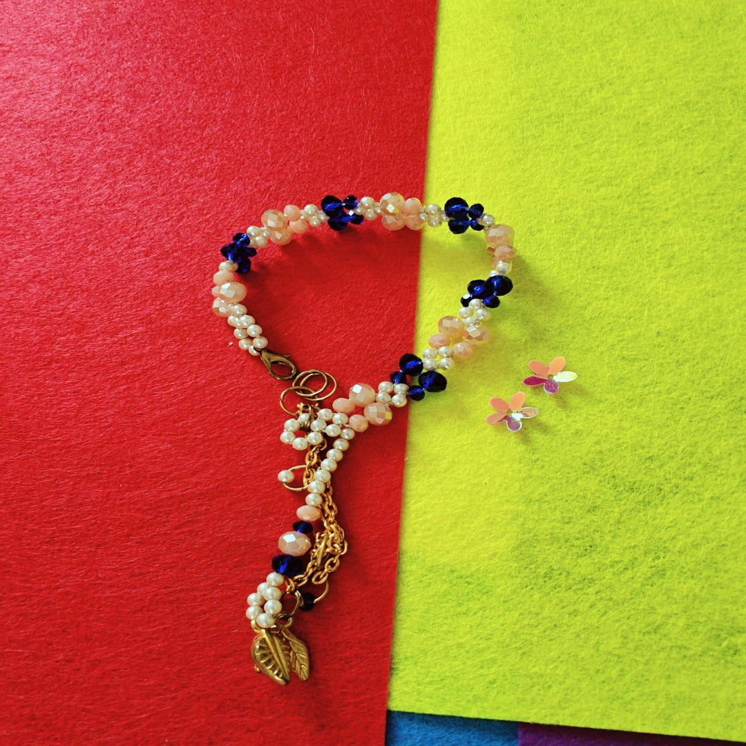 Butterfly Blossom (Blue Peach) Handmade Beaded Bracelet