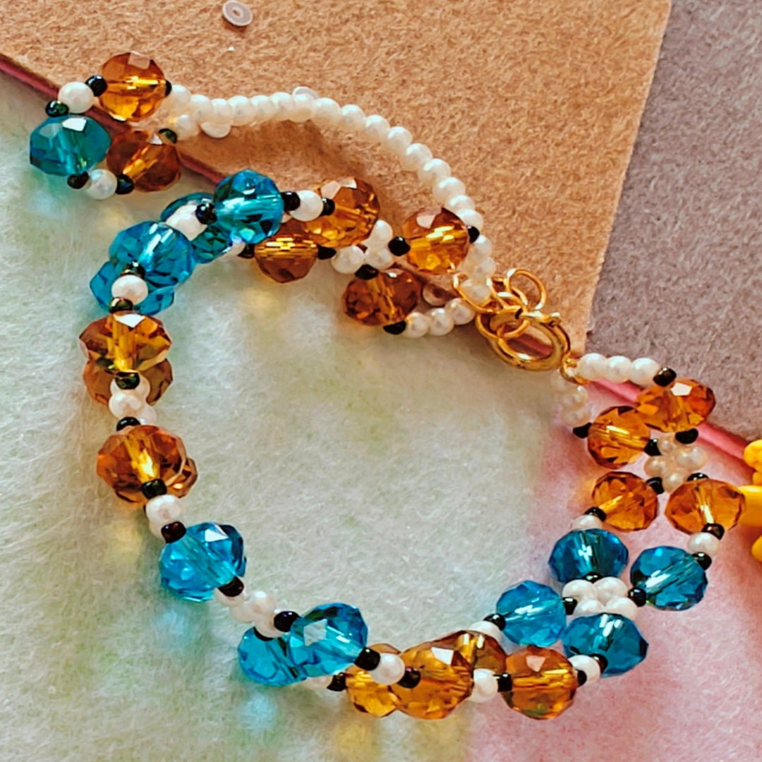 BLUE BROWN GARDEN BLOSSOM || BEADED BRACELET