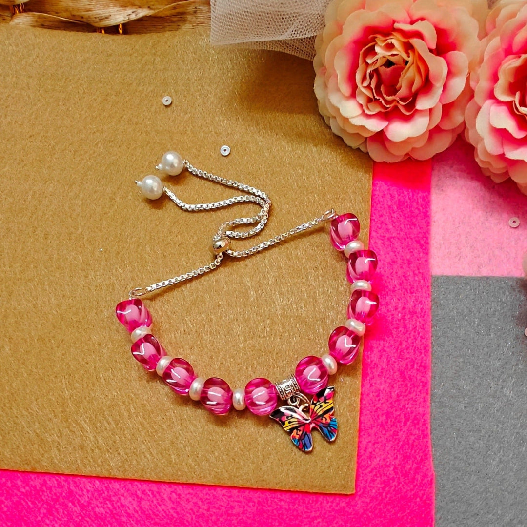 PINK BUTTERFLY PINCH || BEADED BRACELET