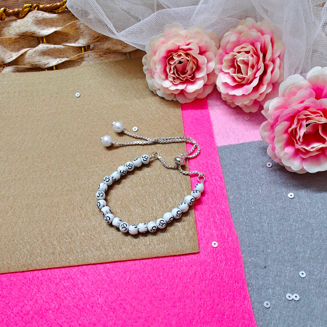 OM Spirit (White) Handmade Beaded Bracelet