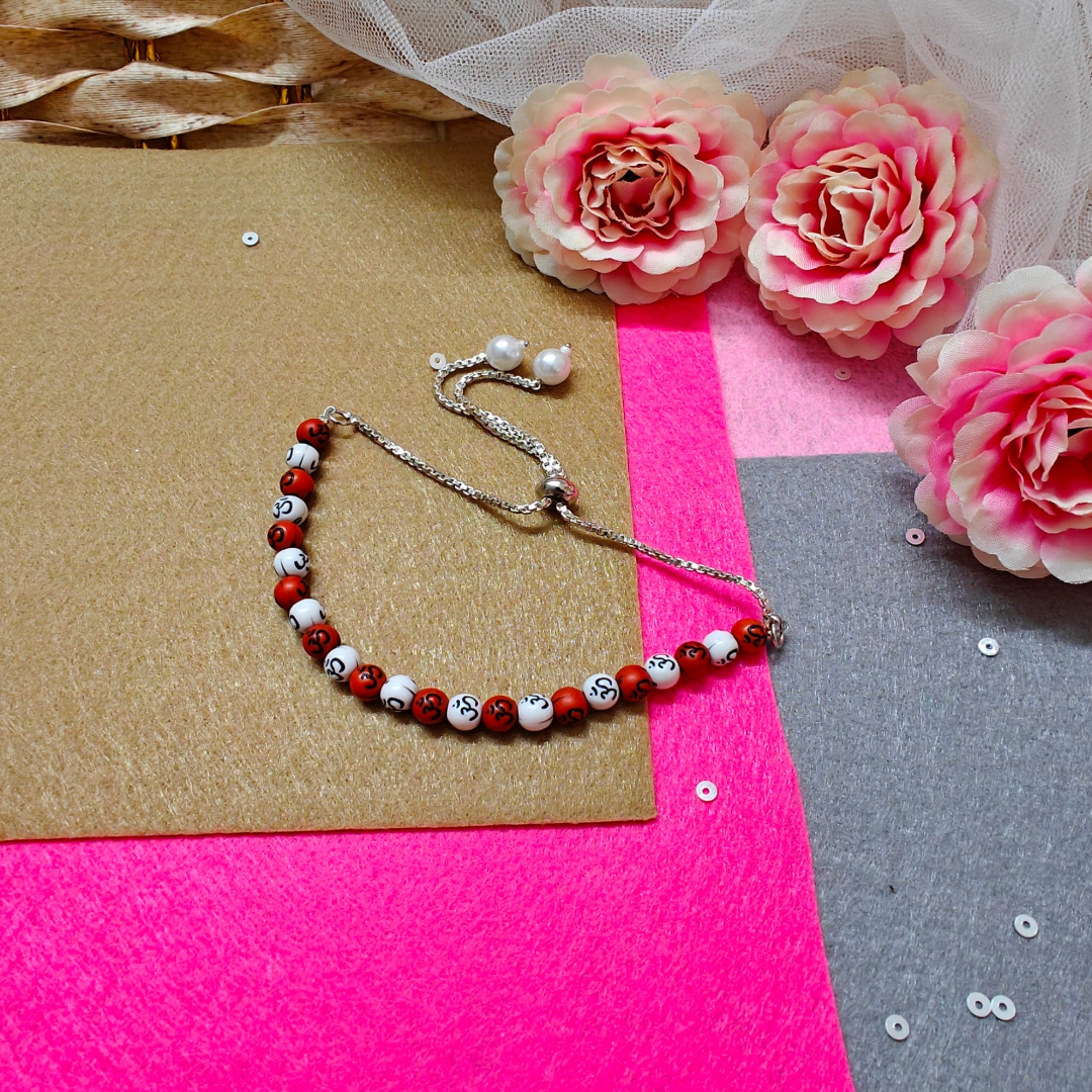 OM Spirit (White and Orange) Handmade Beaded Bracelet