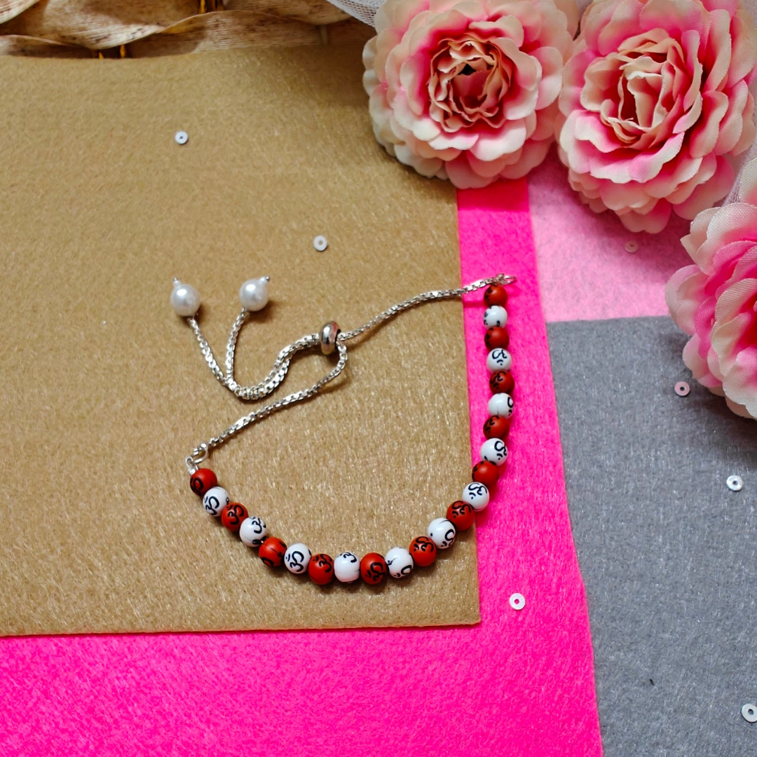 OM Spirit (White and Orange) Handmade Beaded Bracelet