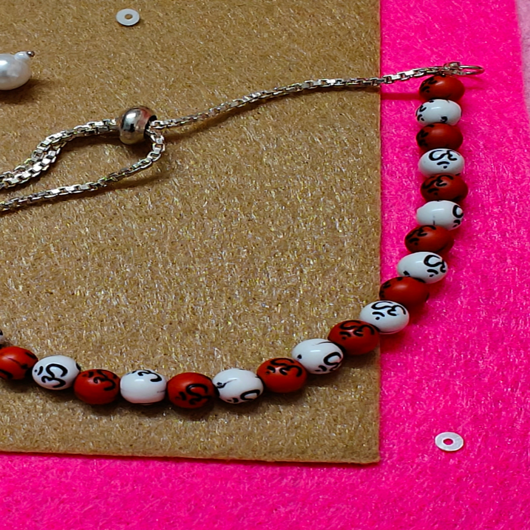 OM Spirit (White and Orange) Handmade Beaded Bracelet