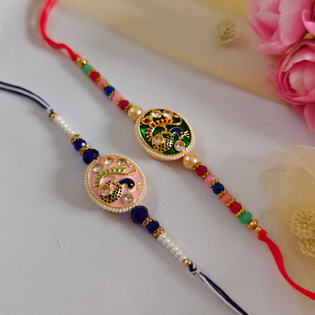 RAKHI - Peacock Kundan Charm Set of 2 (RK005)