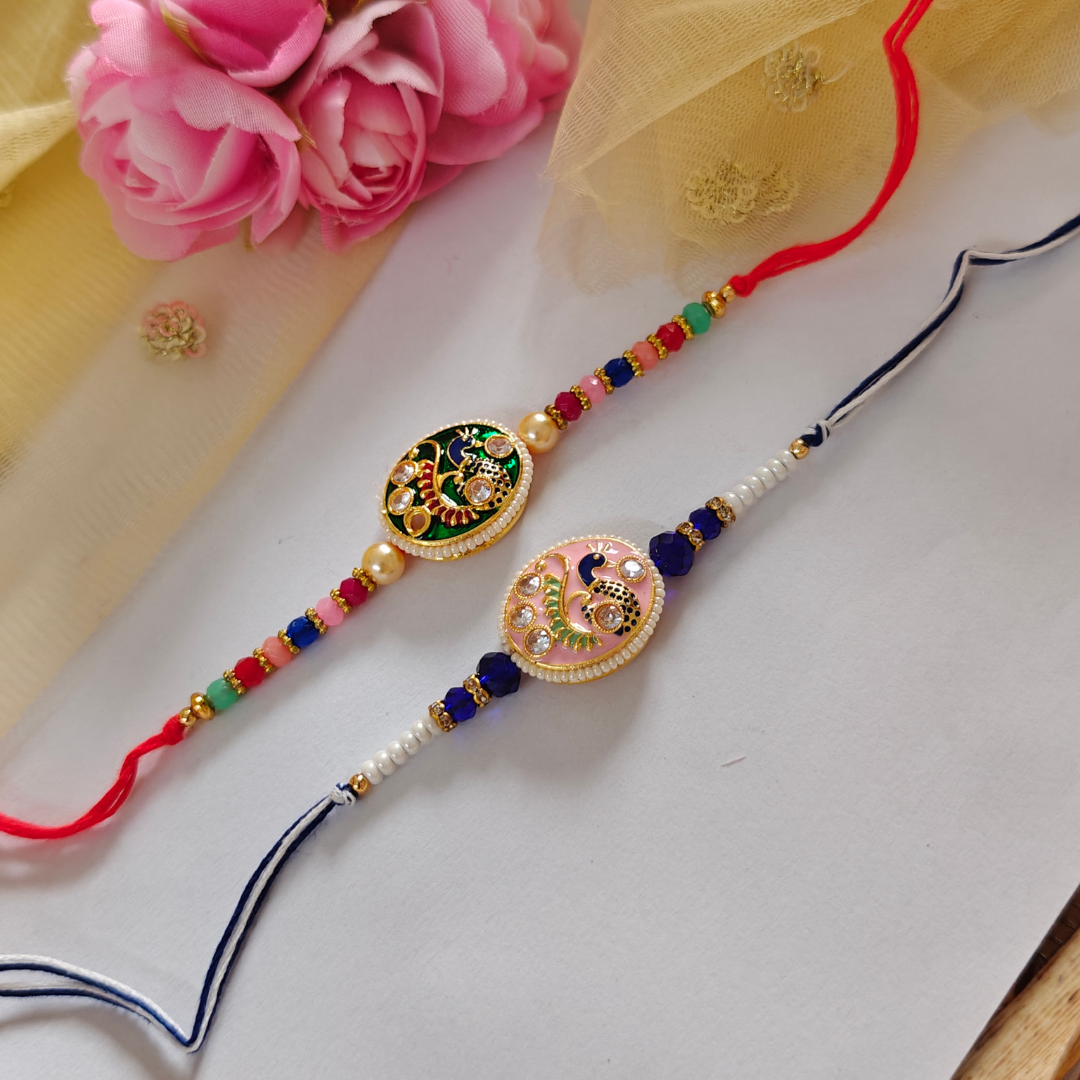 RAKHI - Peacock Kundan Charm Set of 2 (RK005)