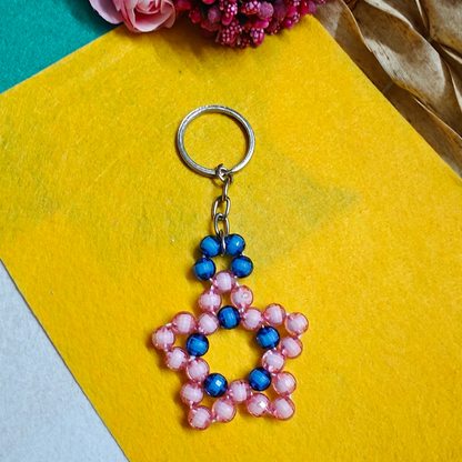 Starlit Twinkle (Pink-Blue) Handmade Beaded Keychain