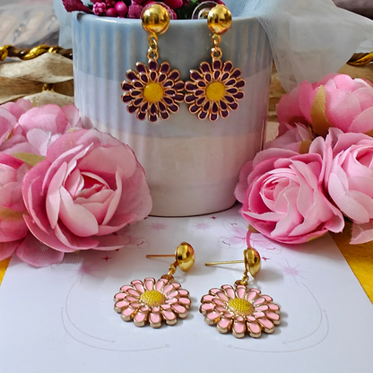 Flowers Pink & Purple Handmade Earrings Combo set of 2