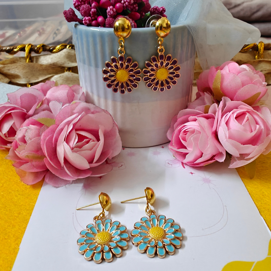Flowers Blue & Purple Handmade Earrings Combo set of 2