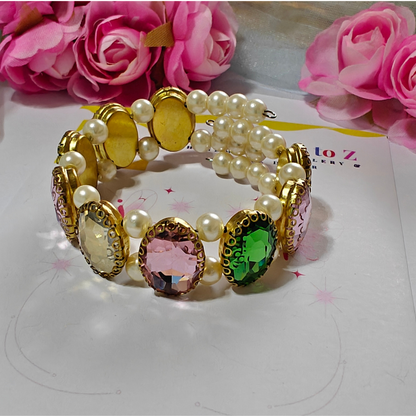 Green and Pink Crystal Stones Handmade Bracelet