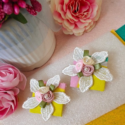 Floral Fusion Yellow Fabric Handmade Earrings