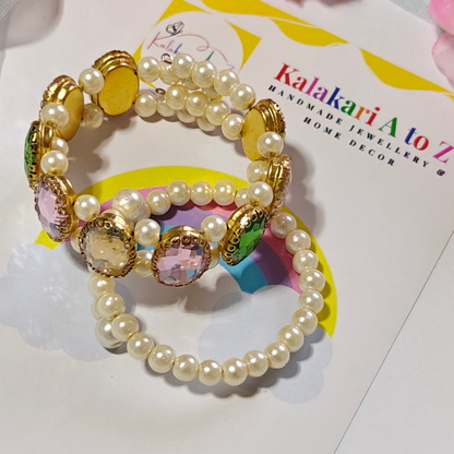 Crystal Stones and Pearls Handmade Bracelets Combo set of 2