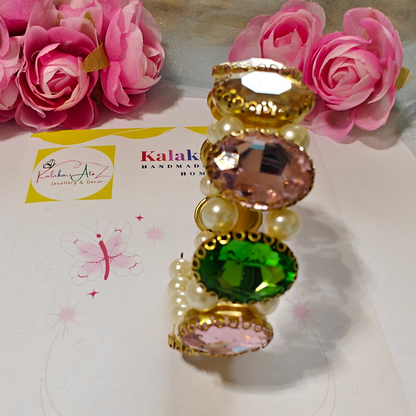 Green and Pink Crystal Stones Handmade Bracelet
