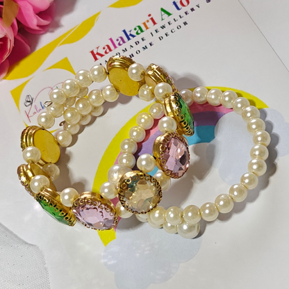 Crystal Stones and Pearls Handmade Bracelets Combo set of 2