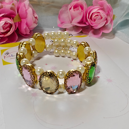 Green and Pink Crystal Stones Handmade Bracelet