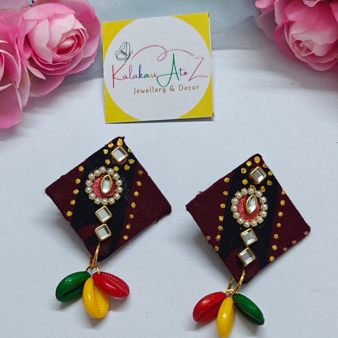 MAROON KITE FABRIC EARRING