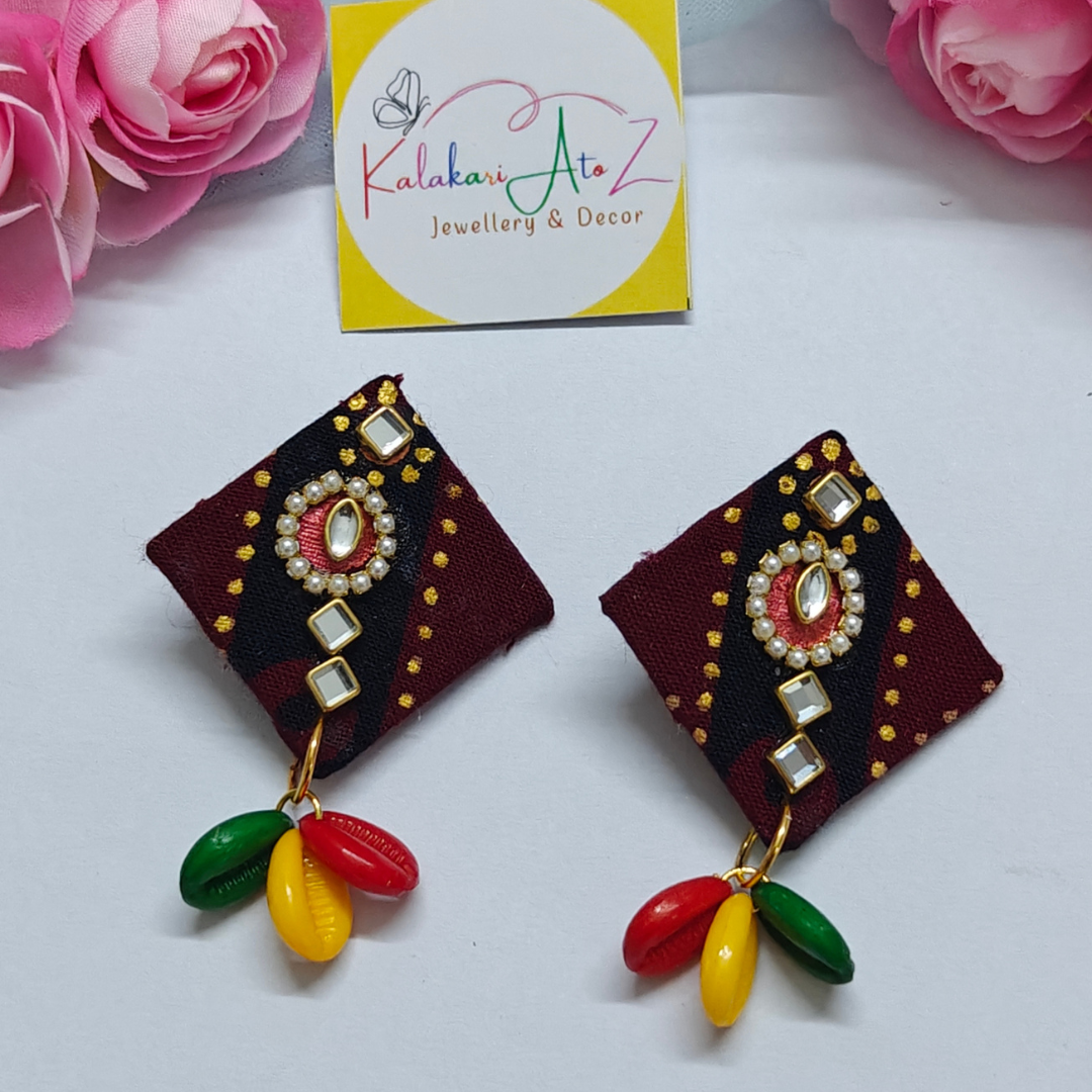 MAROON KITE FABRIC EARRING