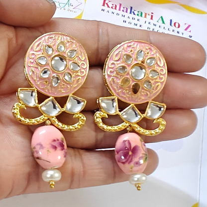 Peach Royale Beaded Handmade Necklace Set with Earrings