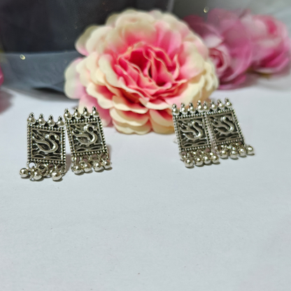 Swan Bird Oxidized Handmade Stud Earrings