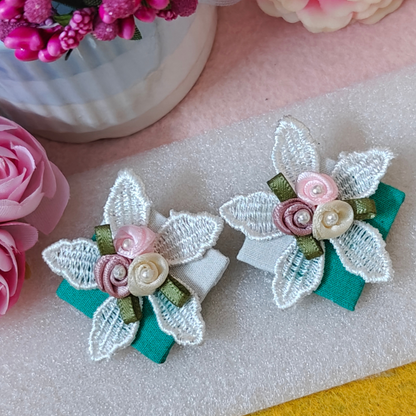 Floral Fusion Green Fabric Handmade Earrings