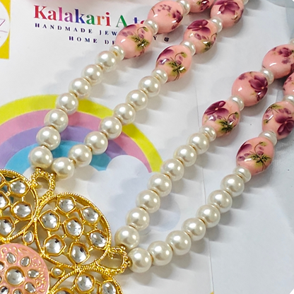 Peach Royale Beaded Handmade Necklace Set with Earrings
