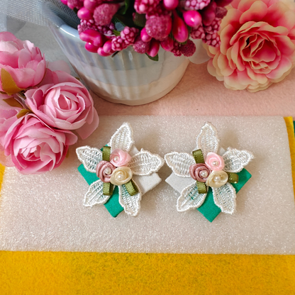 Floral Fusion Green Fabric Handmade Earrings