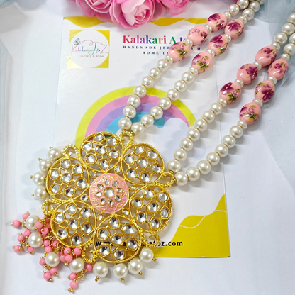 Peach Royale Beaded Handmade Necklace Set with Earrings