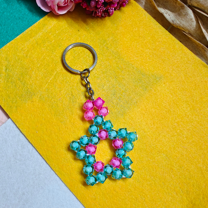 Starlit Twinkle (Turquoise Blue - Pink) Handmade Beaded Keychain