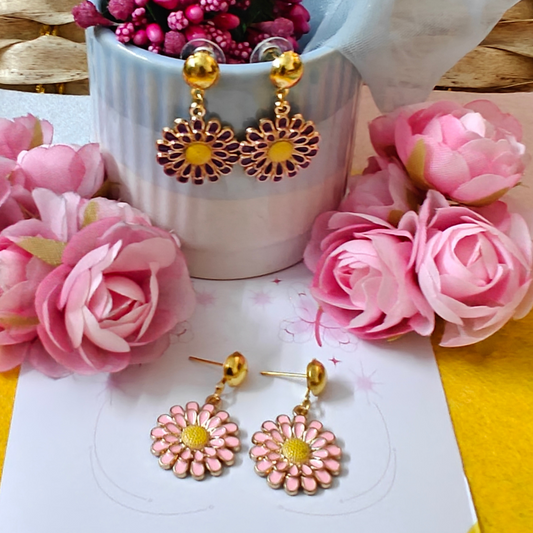 Flowers Pink & Purple Handmade Earrings Combo set of 2