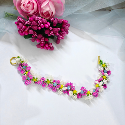 Blush Bloom Pink and White Handmade Beaded Bracelet