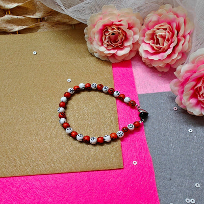 OM Heart (Orange White) Handmade Beaded Bracelet