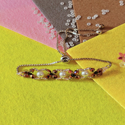 Brown and White Blossom Handmade Beaded Bracelet