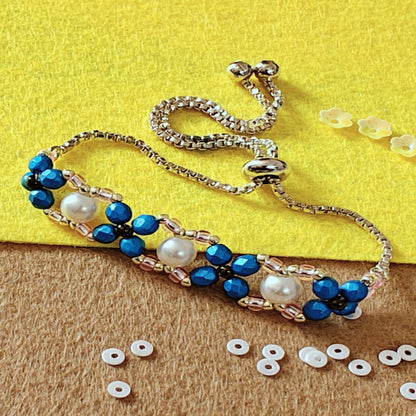 Sapphire Blue Bloom Handmade Beaded Bracelet