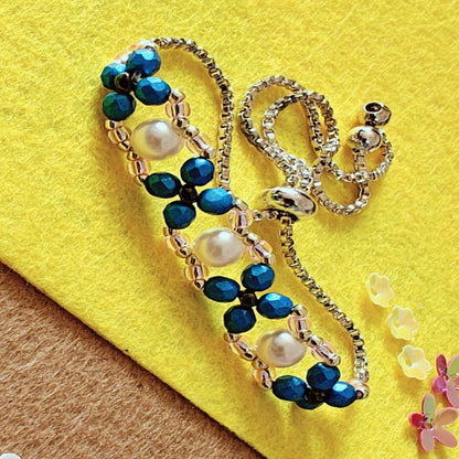 Sapphire Blue Bloom Handmade Beaded Bracelet